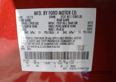 2014 Ford Edge Sel z USA, uszkodzony, nr VIN 2FMDK4JC2EBA14236